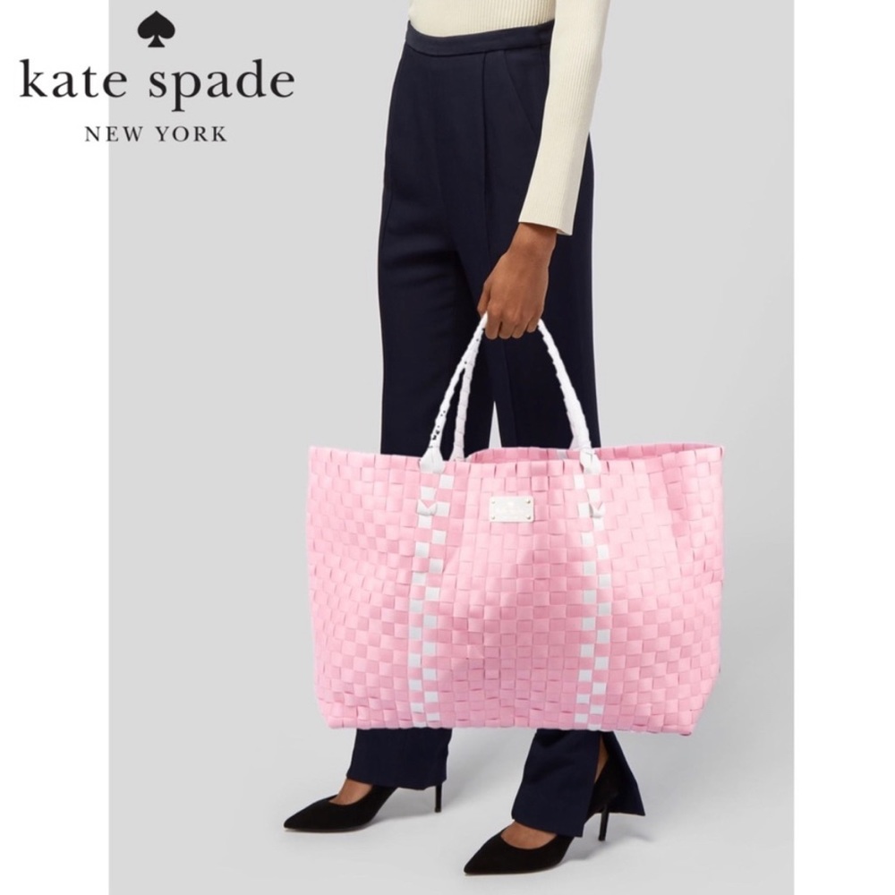 Kate Spade Pink And White Woven Tote - NWOT